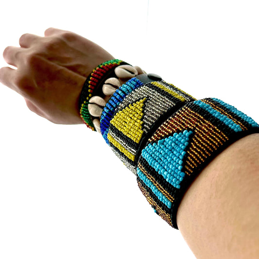 Unisex Kenyan Leather Beaded cuffs